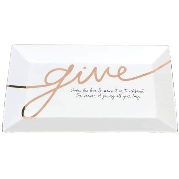 GIVE Serving Platter Giving Plate Holiday Table White Gold - Picture 1 of 1